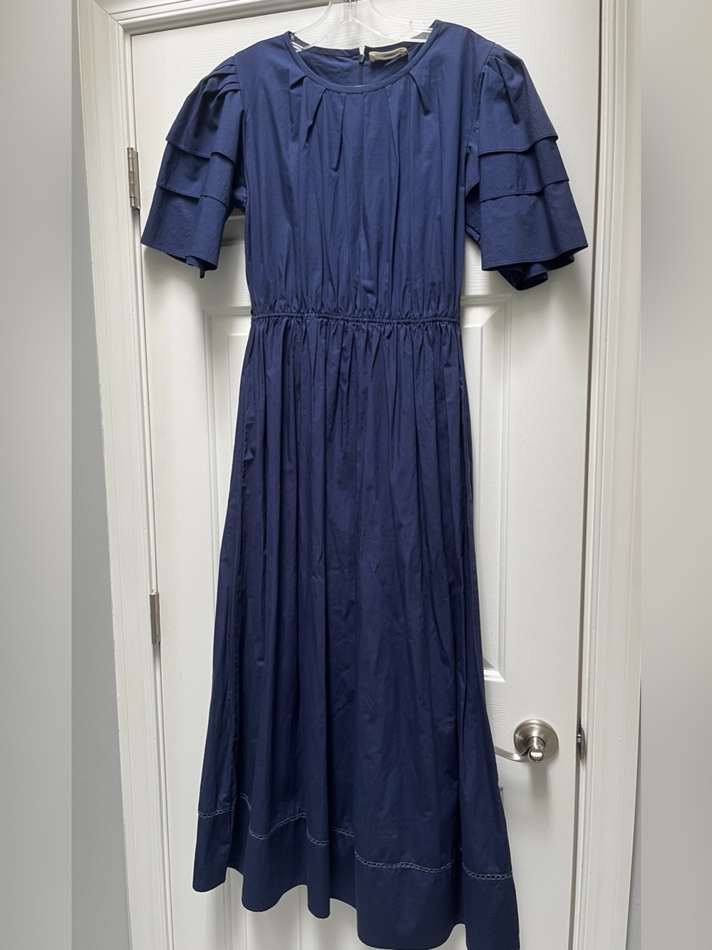 Maude Vivante Navy Blue Cotton Flutter Sleeve Maxi Dress Size Medium